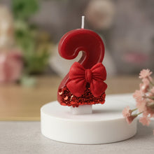 Bougie chiffre d'anniversaire nœud rouge - vue 2