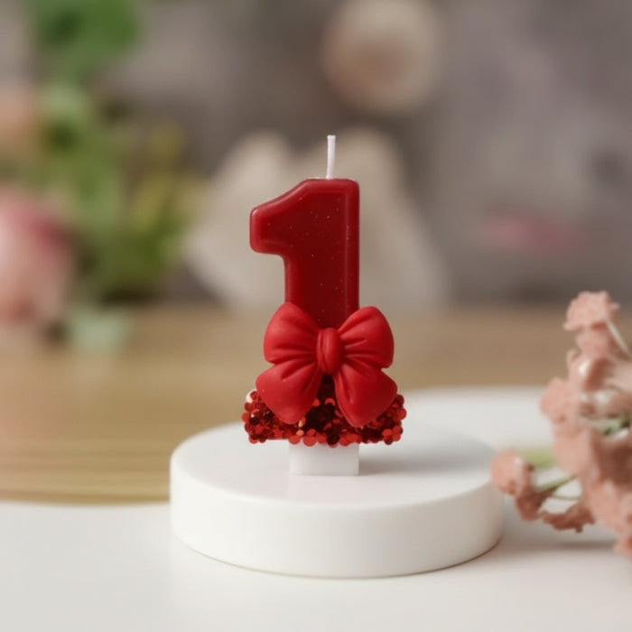 Bougie chiffre d'anniversaire nœud rouge