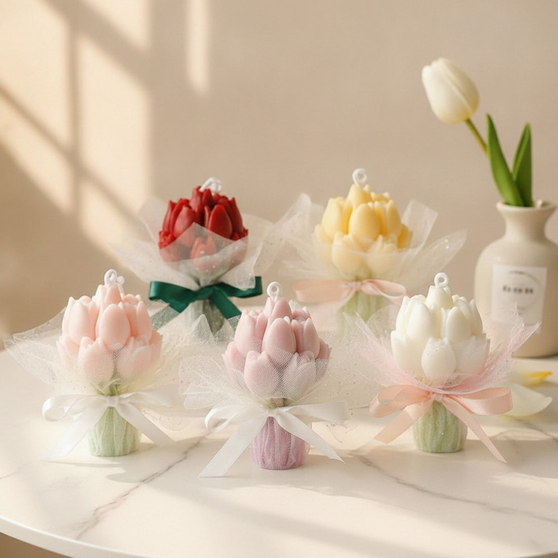 Bougie parfumée bouquet de tulipes